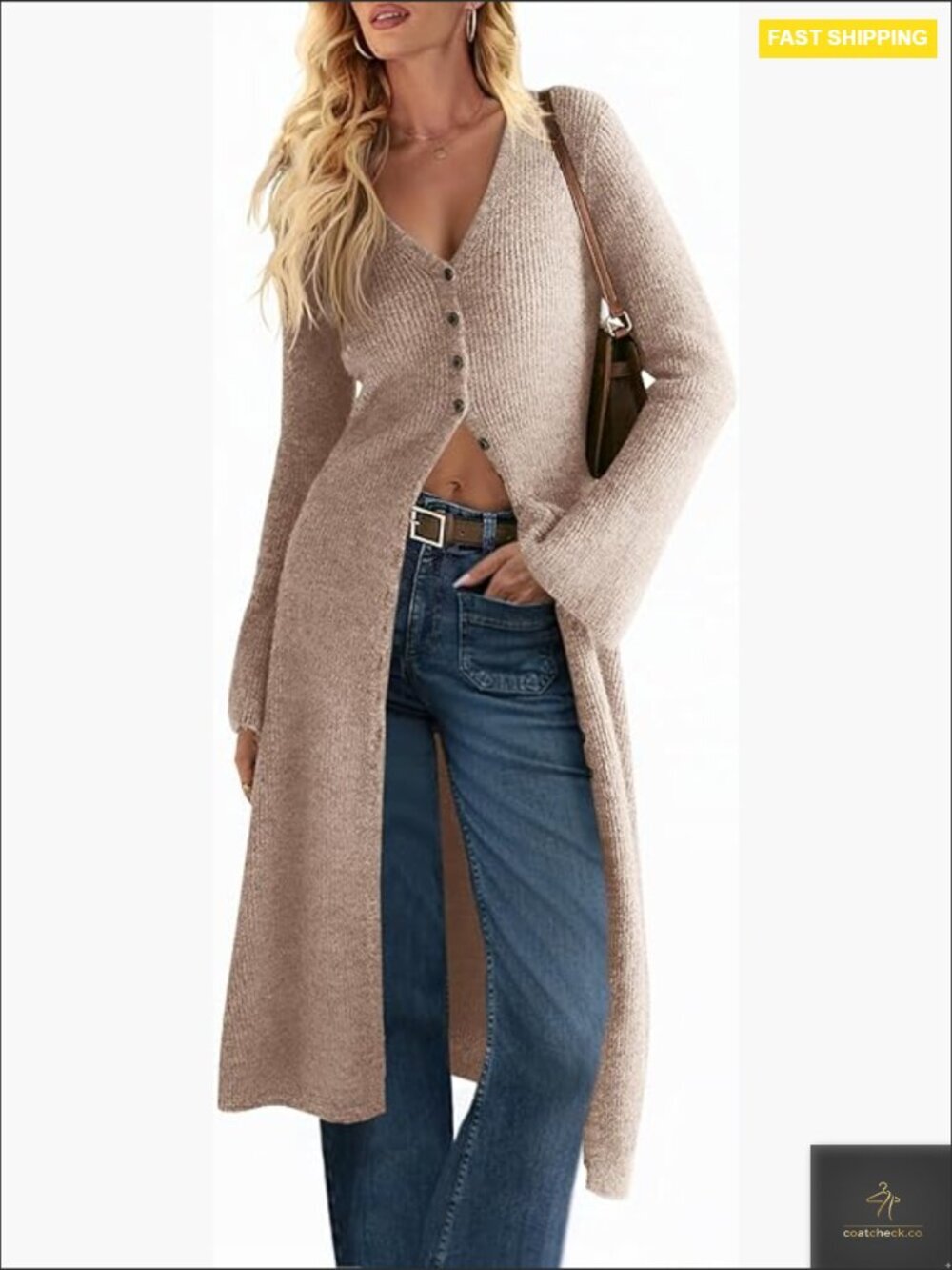 Oversized Long Cardigan Midi Dress Bell Sleeve Open Front Button Down Knit